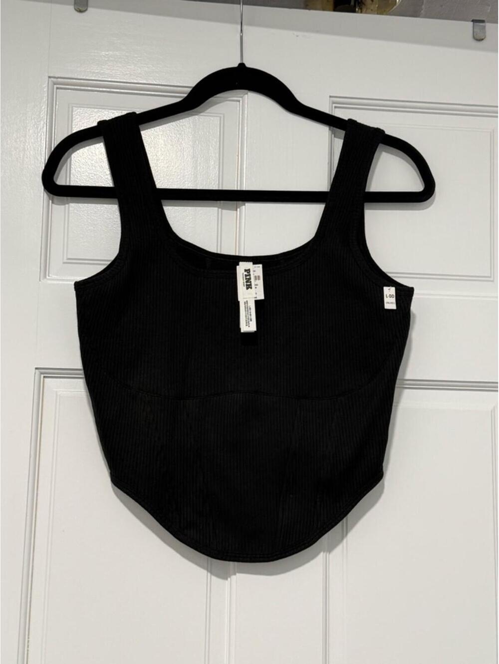 PINK Victoria's Secret Black Ribbed Scoop Crop Tank - Picture 3 of 5